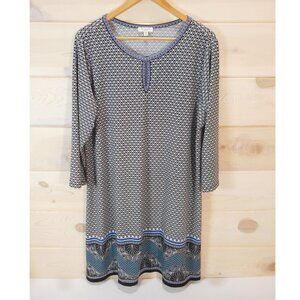 Max Studio Women's plus size 2X Shift Dress Crop Sleeve Keyhole Pullover Printed